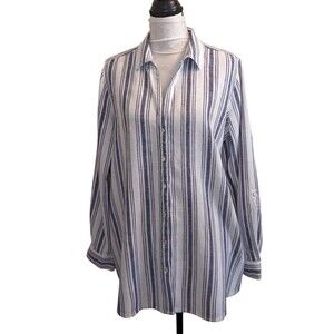 SIGRID OLSEN Women's Stripe Nautical Linen Blend Button Front Shirt Medium